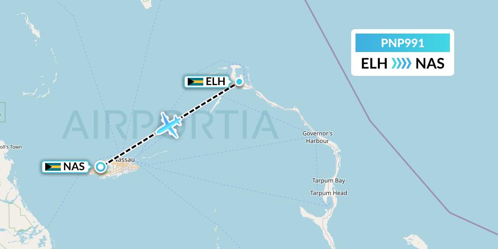 PNP991 Pineapple Air Flight Map: North Eleuthera to Nassau