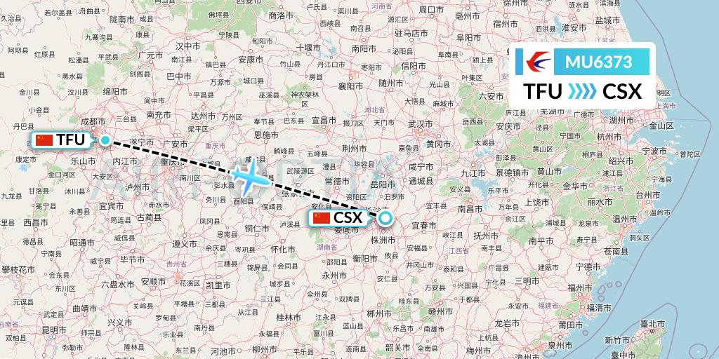 MU6373 China Eastern Airlines Flight Map: Chengdu to Changsha