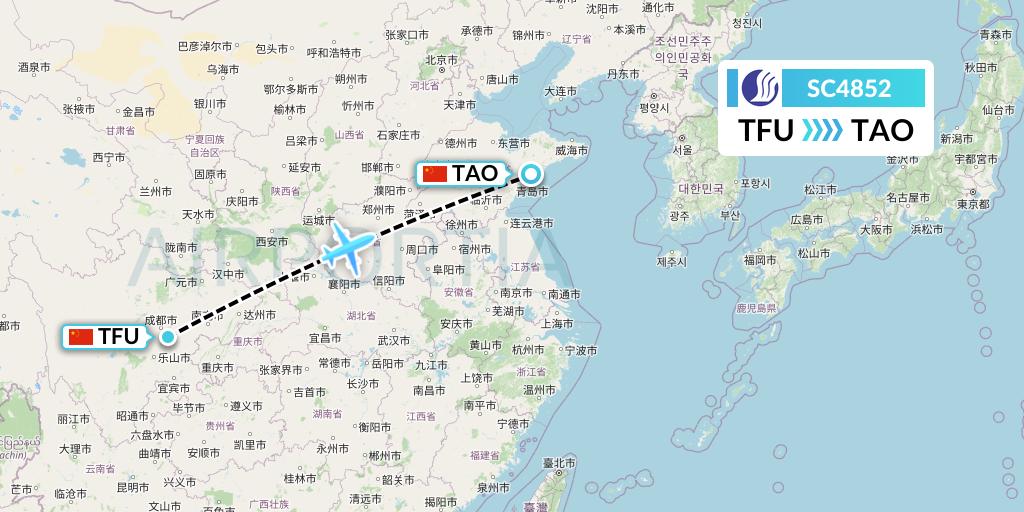 SC4852 Shandong Airlines Flight Map: Chengdu to Qingdao