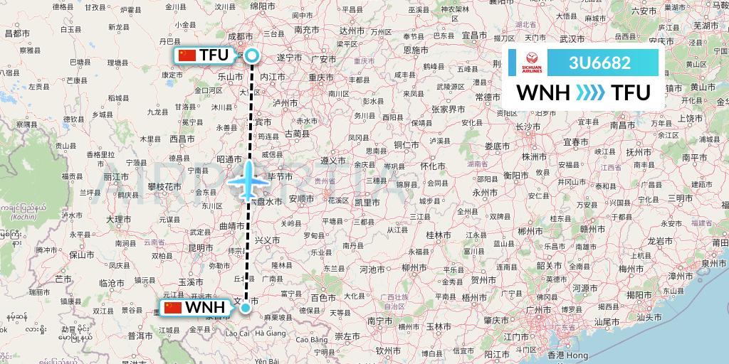 3U6682 Sichuan Airlines Flight Map: Wenshan to Chengdu