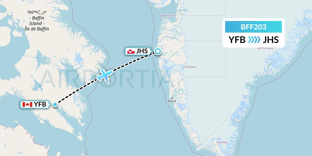 BFF203 Air Nunavut Flight Map: Iqaluit to Sisimiut