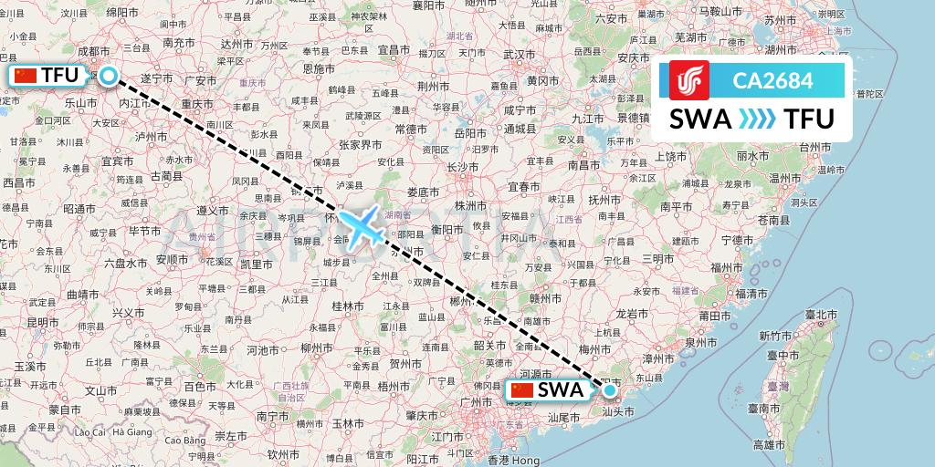 CA2684 Air China Flight Map: Jieyang to Chengdu