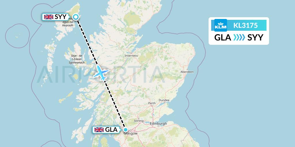 KL3175 KLM Flight Map: Glasgow to Stornoway