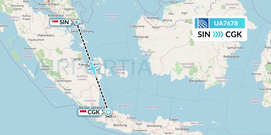 UA7678 United Airlines Flight Map: Singapore to Jakarta
