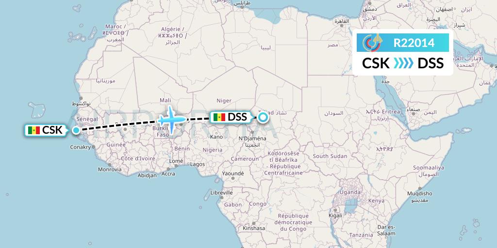 R22014 Groupe Transair Flight Map: Cap Skirring to Dakar
