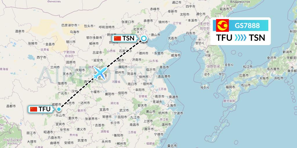 GS7888 Tianjin Airlines Flight Map: Chengdu to Tianjin