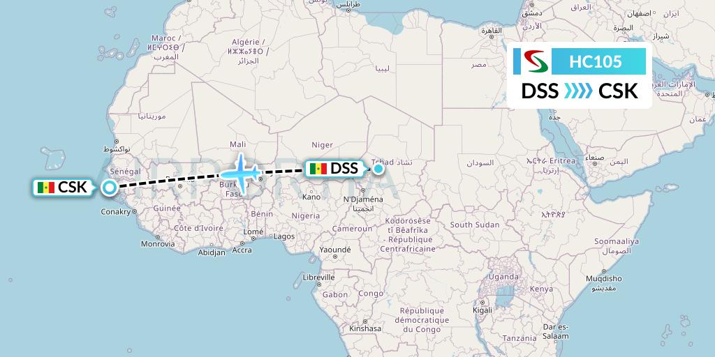 HC105 Air Senegal Flight Map: Dakar to Cap Skirring