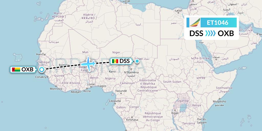 ET1046 Ethiopian Airlines Flight Map: Dakar to Bissau
