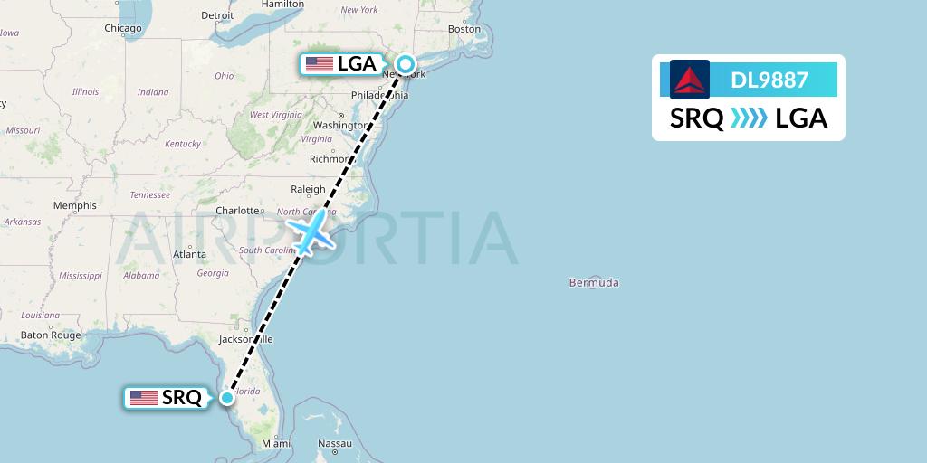 DL9887 Delta Air Lines Flight Map: Sarasota to New York