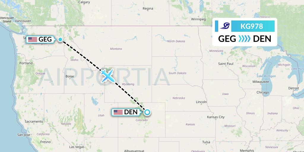 KG978 Key Lime Air Flight Map: Spokane to Denver