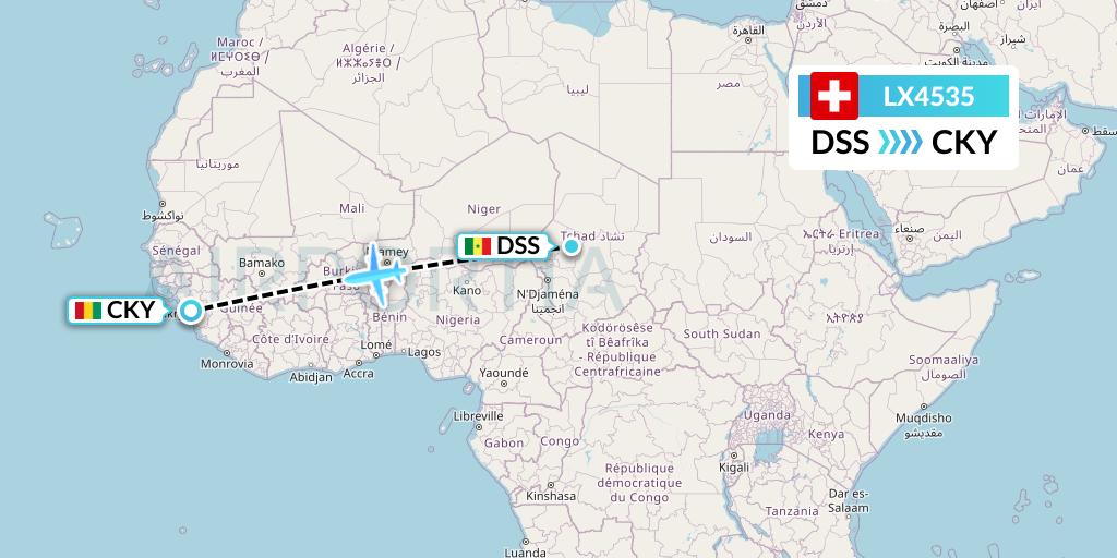 LX4535 Swiss Flight Map: Dakar to Conakry