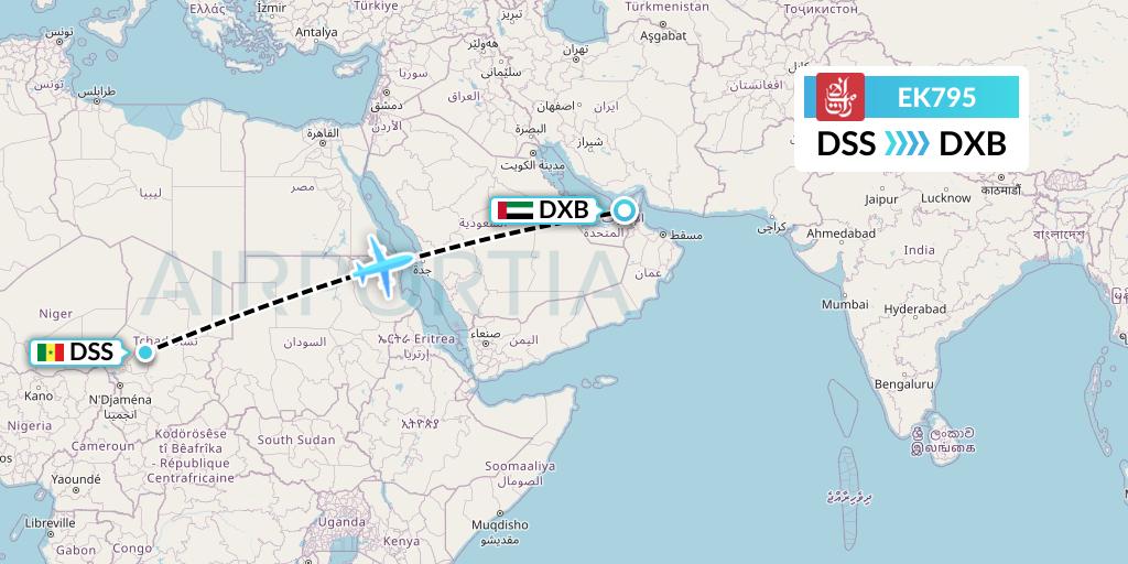 EK795 Emirates Flight Map: Dakar to Dubai