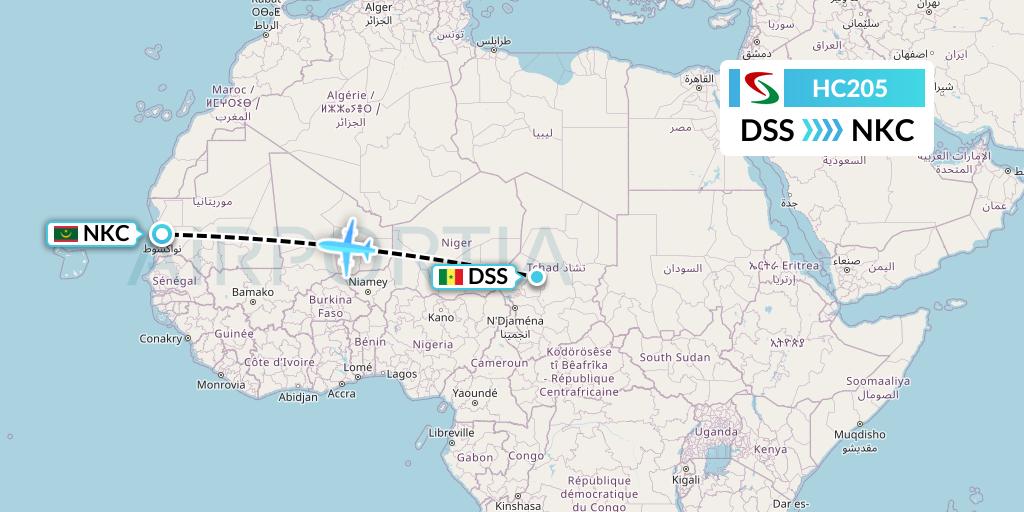 HC205 Air Senegal Flight Map: Dakar to Nouakchott