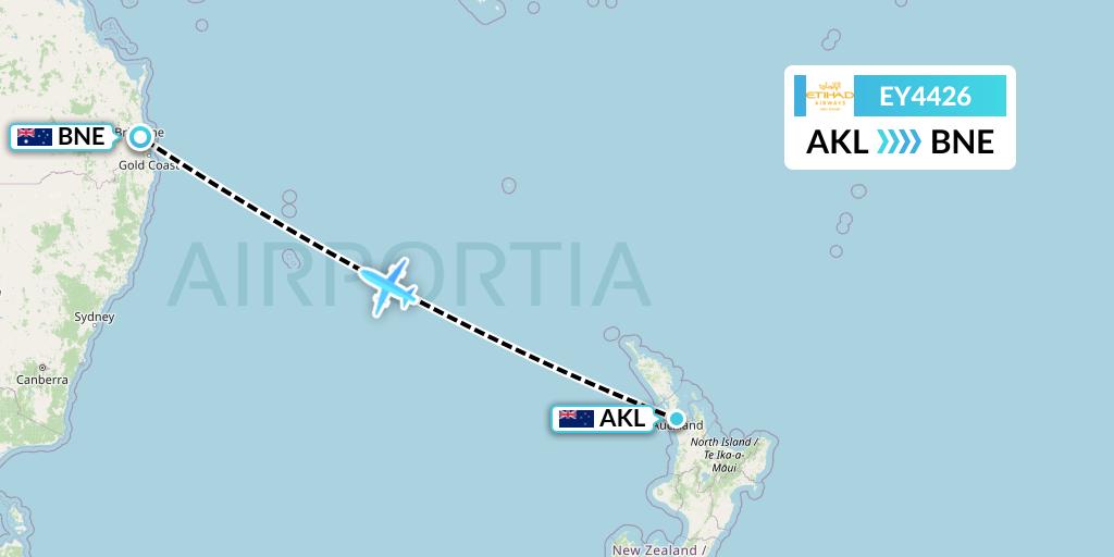 EY4426 Etihad Airways Flight Map: Auckland to Brisbane