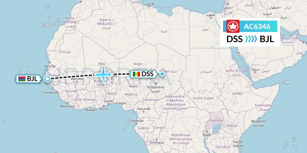 AC6346 Air Canada Flight Map: Dakar to Banjul
