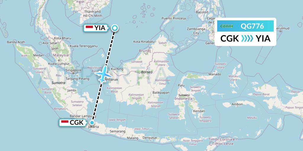 QG776 Citilink Flight Map: Jakarta to Yogyakarta