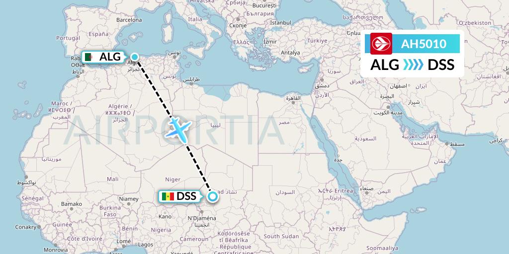 AH5010 Air Algerie Flight Map: Algiers to Dakar