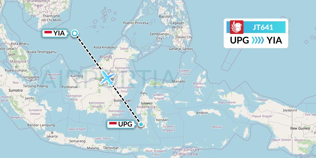 JT641 Lion Airlines Flight Map: Makassar to Yogyakarta