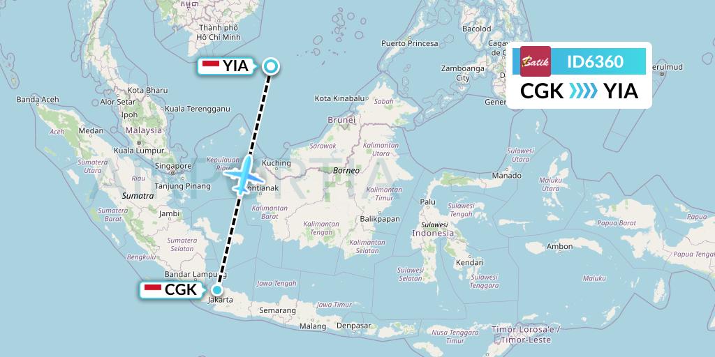 ID6360 Batik Air Flight Map: Jakarta to Yogyakarta