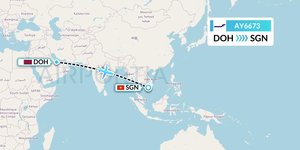 AY6673 Finnair Flight Map: Doha to Ho Chi Minh City