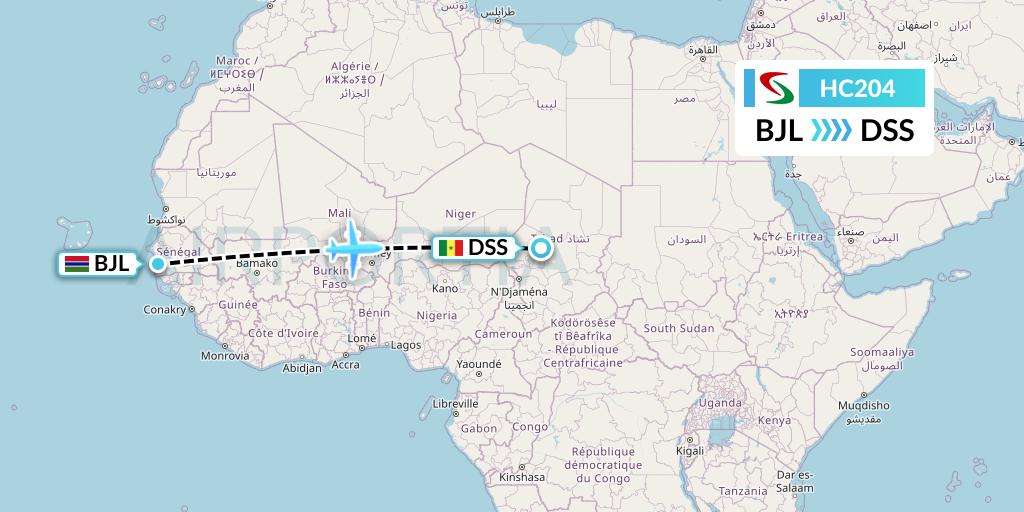 HC204 Air Senegal Flight Map: Banjul to Dakar