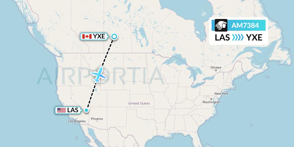 AM7384 Aeromexico Flight Map: Las Vegas to Saskatoon
