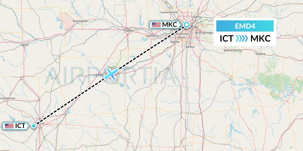 EMD4 Eaglemed Flight Map: Wichita to Kansas City