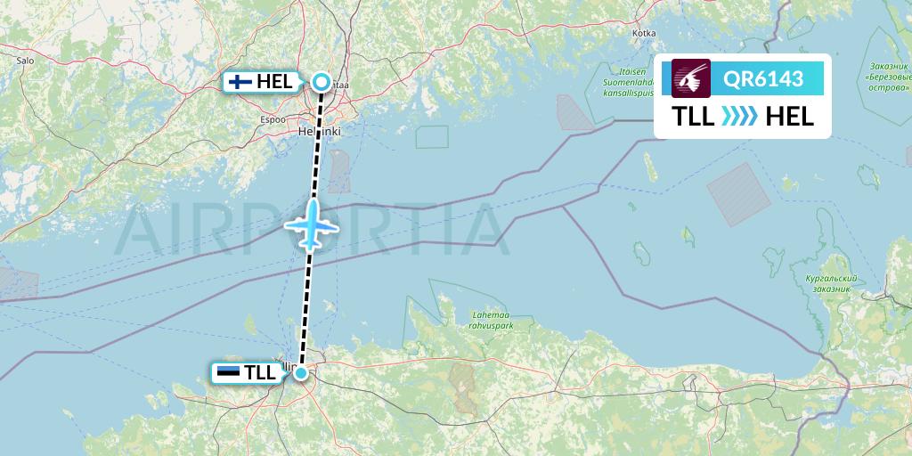 QR6143 Qatar Airways Flight Map: Tallinn to Helsinki