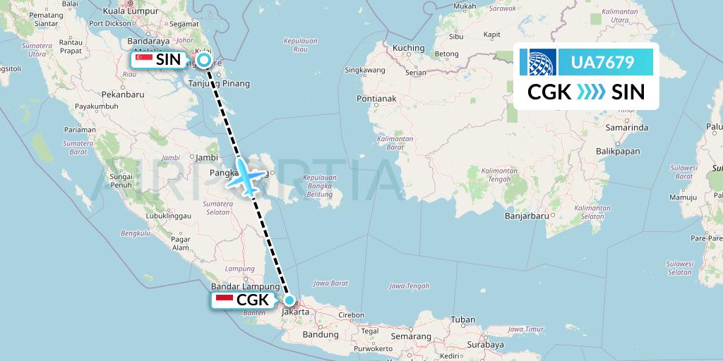 UA7679 United Airlines Flight Map: Jakarta to Singapore