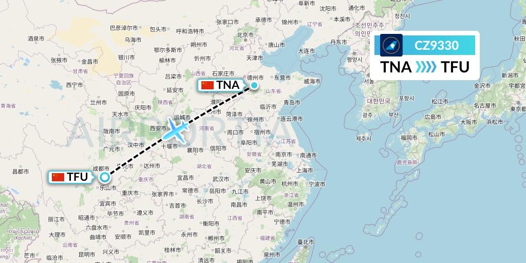 CZ9330 China Southern Airlines Flight Map: Jinan to Chengdu