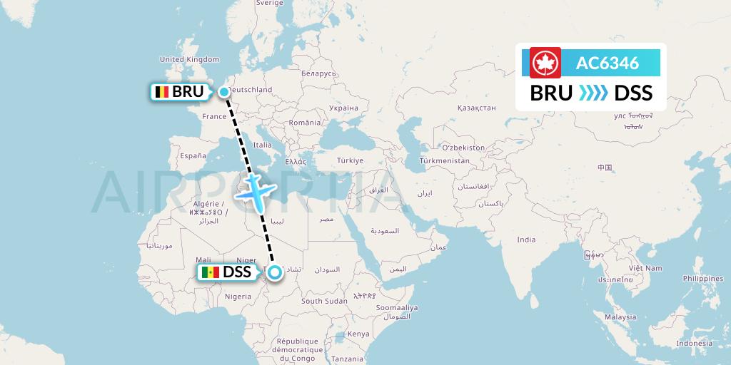 AC6346 Air Canada Flight Map: Brussels to Dakar