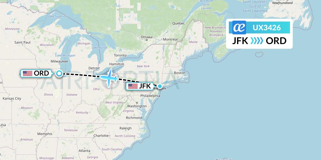 UX3426 Air Europa Flight Map: New York to Chicago