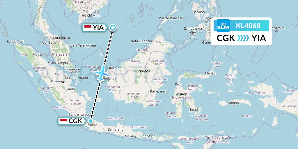 KL4068 KLM Flight Map: Jakarta to Yogyakarta
