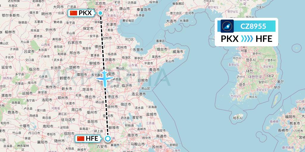 CZ8955 China Southern Airlines Flight Map: Beijing to Hefei