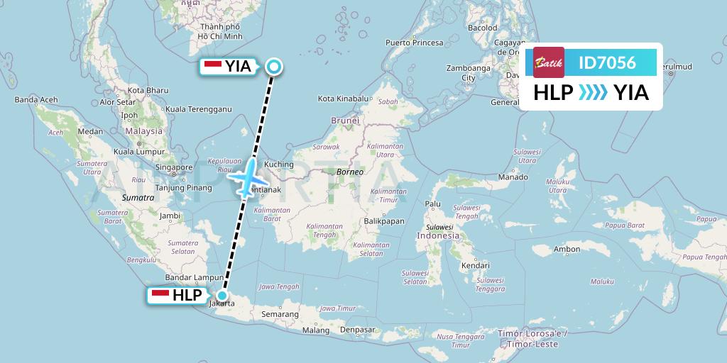 ID7056 Batik Air Flight Map: Jakarta to Yogyakarta