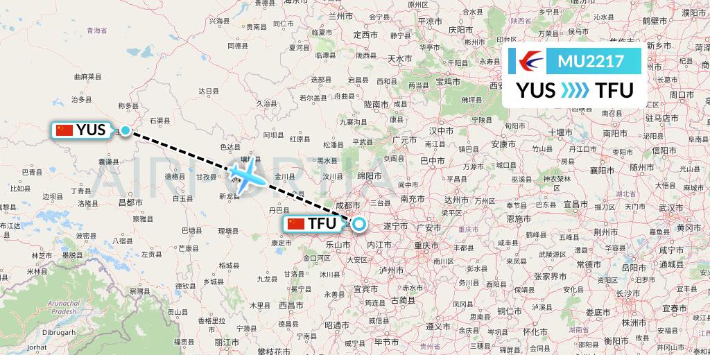 MU2217 China Eastern Airlines Flight Map: Yushu to Chengdu