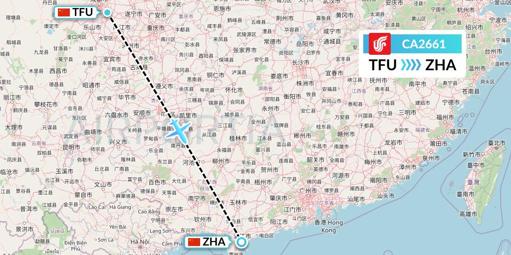 CA2661 Air China Flight Map: Chengdu to Zhanjiang
