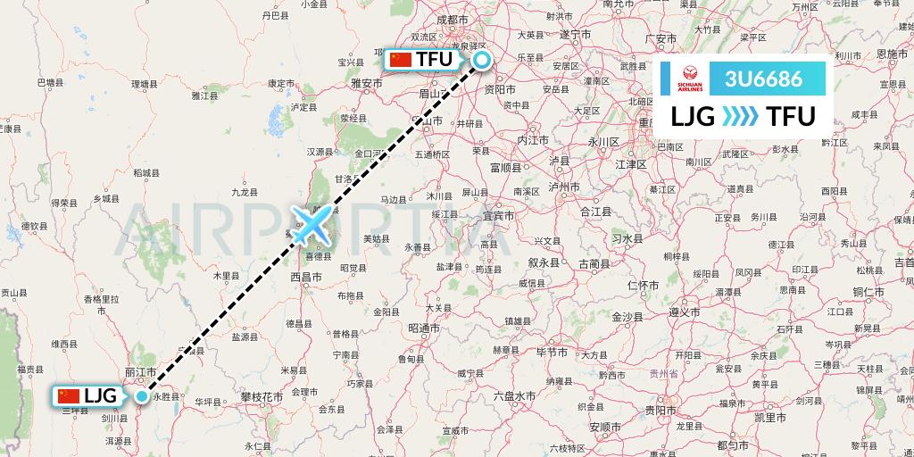 3U6686 Sichuan Airlines Flight Map: Lijiang to Chengdu