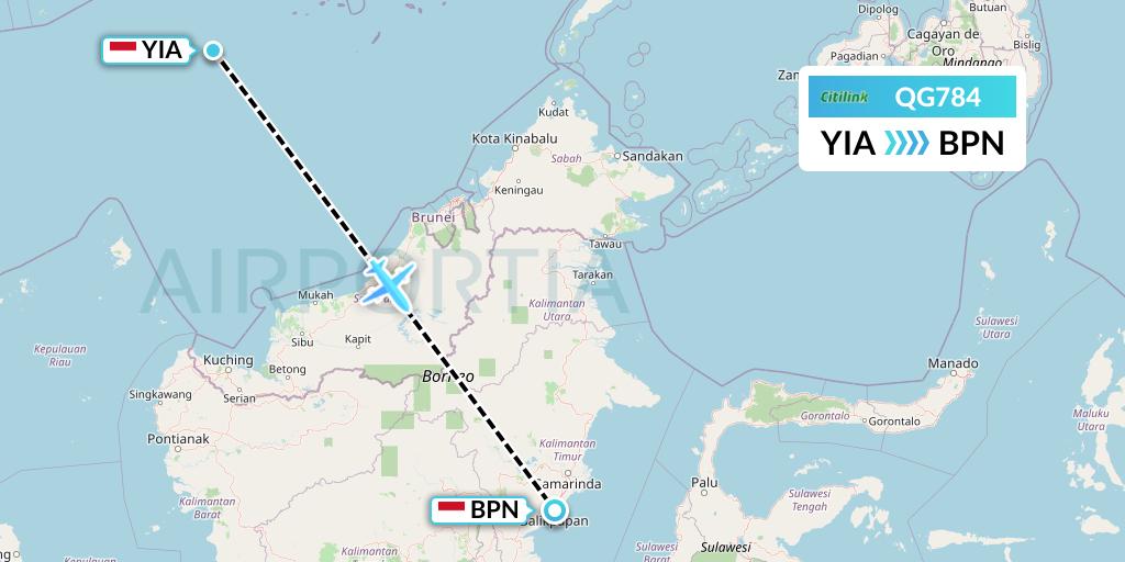 QG784 Citilink Flight Map: Yogyakarta to Balikpapan