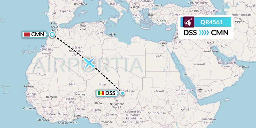 QR4561 Qatar Airways Flight Map: Dakar to Casablanca