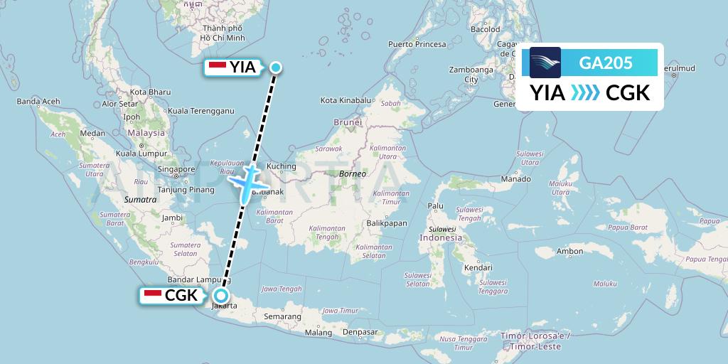 GA205 Garuda Indonesia Flight Map: Yogyakarta to Jakarta