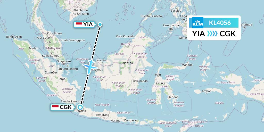 KL4056 KLM Flight Map: Yogyakarta to Jakarta