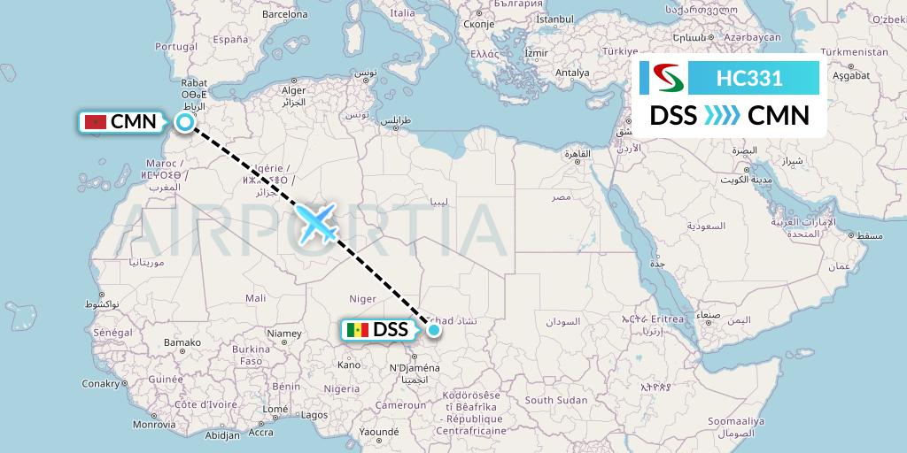 HC331 Air Senegal Flight Map: Dakar to Casablanca