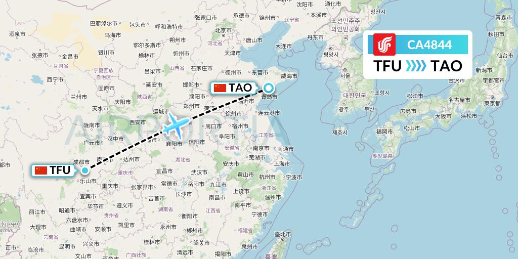CA4844 Air China Flight Map: Chengdu to Qingdao
