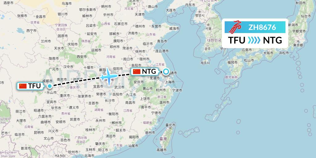 ZH8676 Shenzhen Airlines Flight Map: Chengdu to Nantong