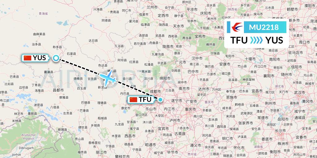 MU2218 China Eastern Airlines Flight Map: Chengdu to Yushu