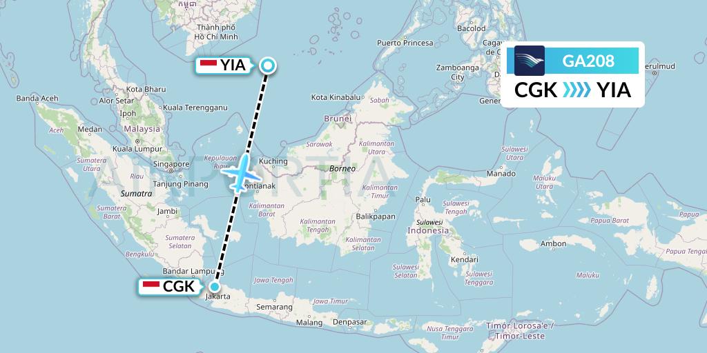 GA208 Garuda Indonesia Flight Map: Jakarta to Yogyakarta
