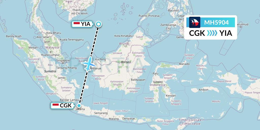MH5904 Malaysia Airlines Flight Map: Jakarta to Yogyakarta