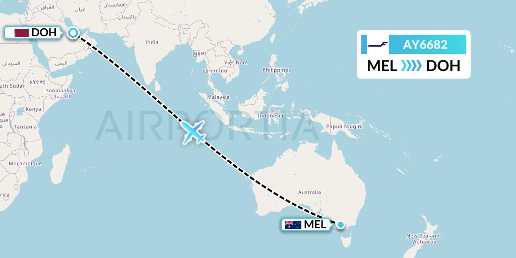 AY6682 Finnair Flight Map: Melbourne to Doha