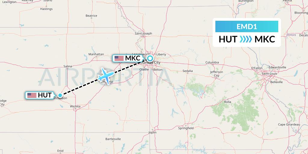 EMD1 Eaglemed Flight Map: Hutchinson to Kansas City